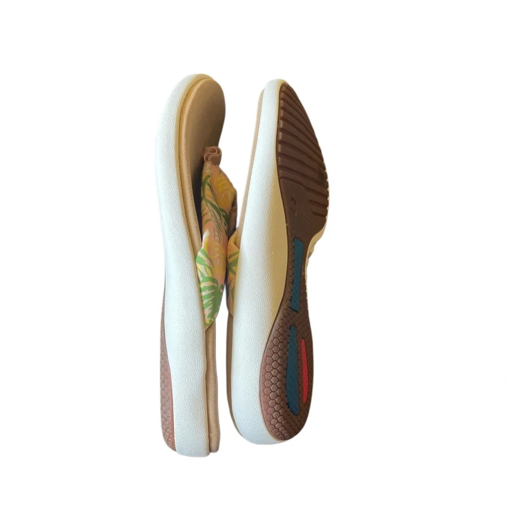 Spenco Yumi Tropical Palm Print Orthotic Thong Sandals Pink Green Mens 10 - Picture 5 of 5